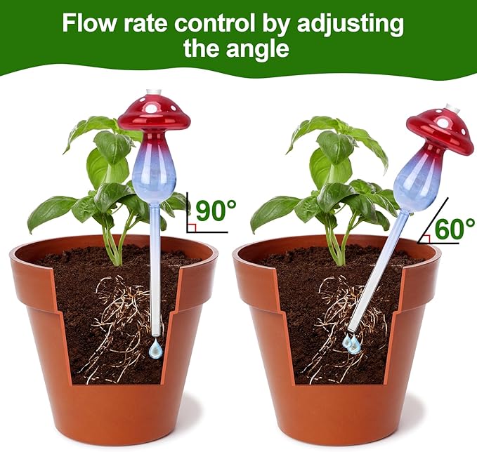 Headley Tools Plant Watering Globes Mushroom, Glass Plant Watering Globes, Self Watering Planter Insert, Cute Self Watering Globes - (4 PCS)