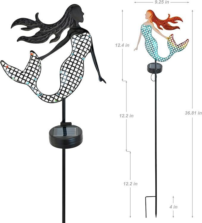 ARTER Solar Mermaid Garden Stake Light, Blue Nautical Ocean Themed Outdoor Waterproof Solar Yard Light with 3.6 Feet 22 LED Fairy Lights for Pathway Patio Lawn Poolside, 37 Inches Tall (Pack of 1)