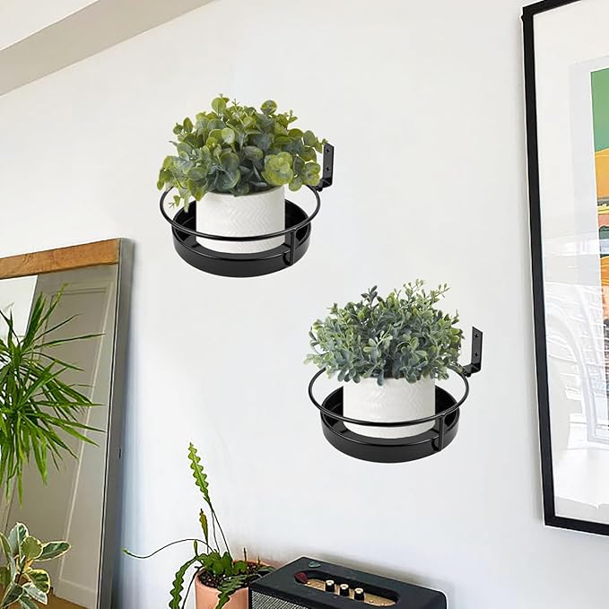 ARTORA Wall Mounted Plant Holder, 2 Pack Metal Flower Pot Wall Hanging Shelf Black Indoor Outdoor Decorative Floating Shelves Planter Hanger Racks for Wall Bedroom Living Room Porch Balcony Decor