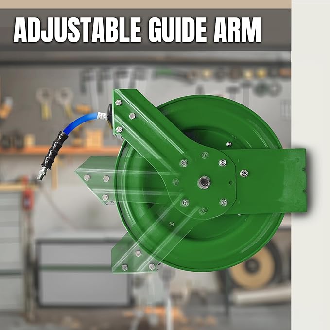 Auto Retractable Water Hose Reel with Hot & Cold Water Rubber Garden Hose, Spray Nozzle - Ultra Light, Super Strong with 6' Lead-in Hose (3/4” x 50’ Green)