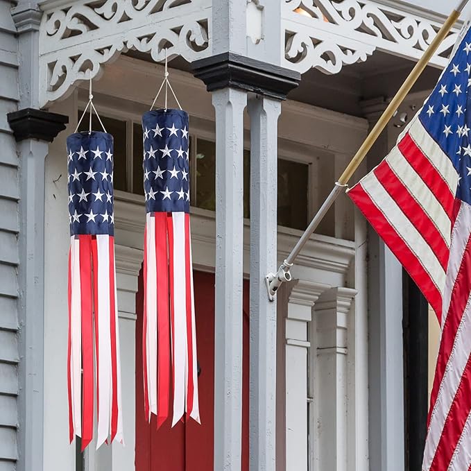 40 Inch American US Flag Windsock Outdoor USA Patriotic Decorations Embroidered Wind Socks Outdoor Hanging Fade Resistant 4th of July Windsock Independence Day for Garden Yard (6 Pcs)