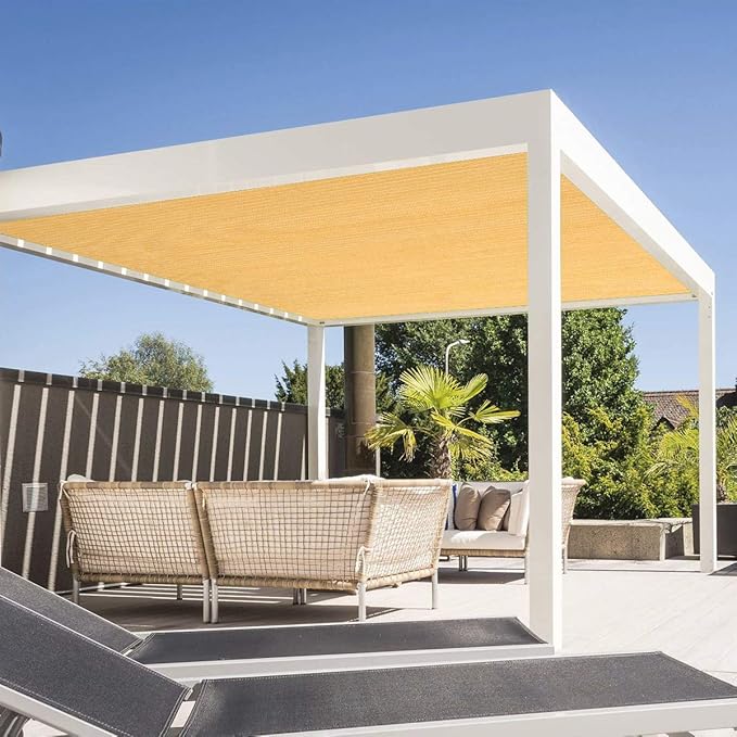 Eden's Decor Straight Flat-Edged Sun Shade Sail Rectangular 8' x 18' Wheat UV-Blocking Outdoor Canopy Fabric Cloth Awning for Pergola Patio Garden Backyard Custom Size