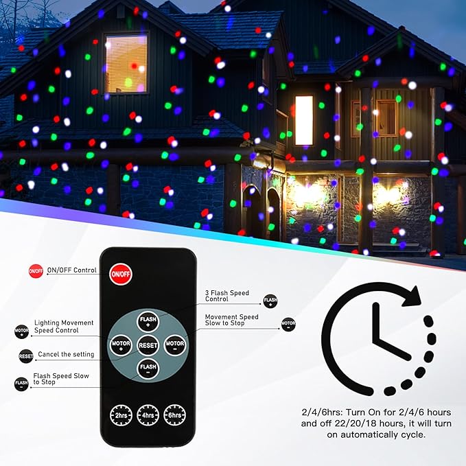 Christmas Snowfall Light Projector, Colored Snow Spots Projector, Holiday Projector with Remote Control, White Snow, for Halloween Xmas Party Wedding Garden Landscape Decoration(Snow Spot)