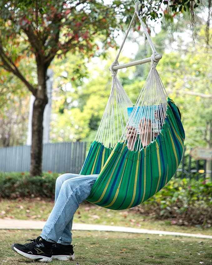 ADVOKAIR Hammock Chair Swing (500 lbs Max) - Hanging Hammock Chair Rope Swing Indoor for Bedroom, Outdoor, Patio, Bedroom, Porch, Deck - Sturdy Steel Bar with Anti-Slip Safety Rings