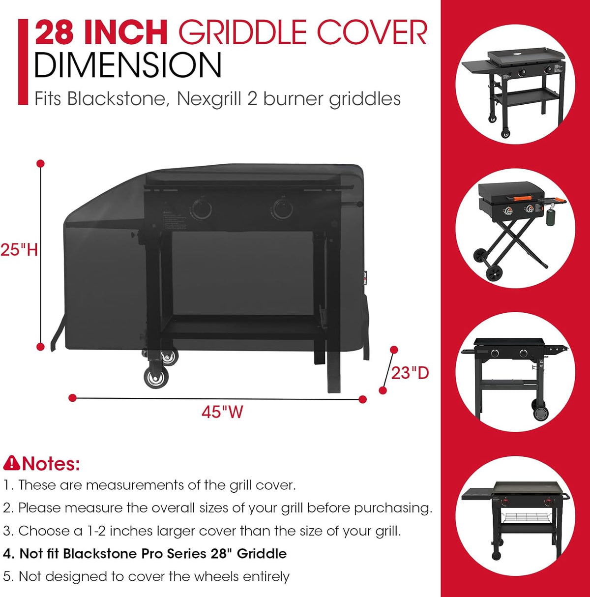 Unicook 28 Inch Griddle Cover for Blackstone and Nexgrill Cooking Station, Heavy Duty Waterproof Flat Top BBQ Grill Cover with Sealed Seam, Includes Support Pole, Black