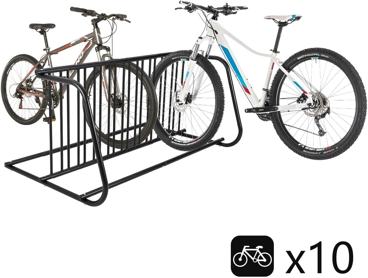 Commercial Floor Bike Rack Stand-10 Bike Rack,Dual Slot Size and Dual-Side Design,Premium Steel, Superior Stability, Suitable for Various Locations,Black
