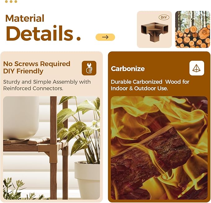 Bamworld Plant Stand Indoor with Flower Fairy Lights Battery Plant Shelf Wood Plant Rack for Multiple Plants 3 Tiers Ladder Plant Holder for 7 Pots for Living Room Home Decor for Gardening Gifts