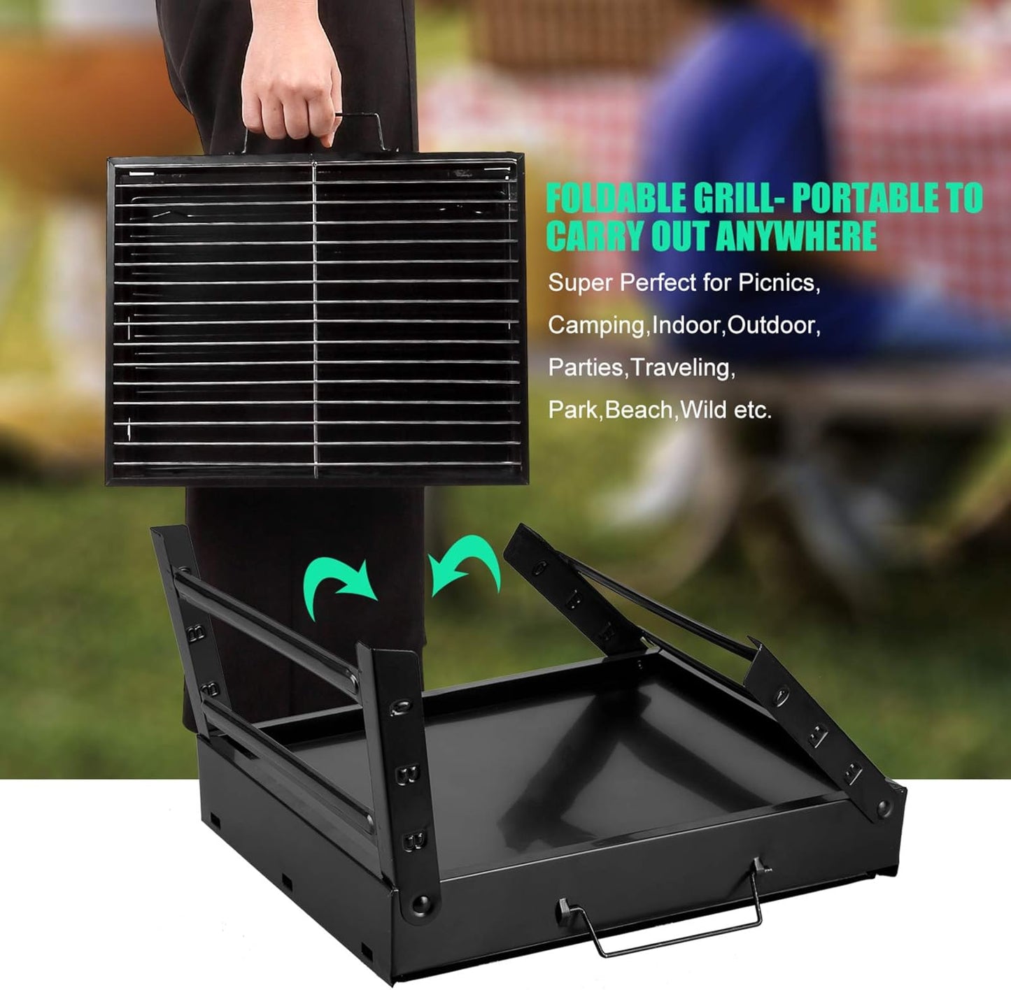 Charcoal Grill, Portable Folding Barbecue Grill BBQ Grill Desk Tabletop Outdoor Stainless Steel Camping Grill for Picnic Garden Terrace Camping Travel(Medium)