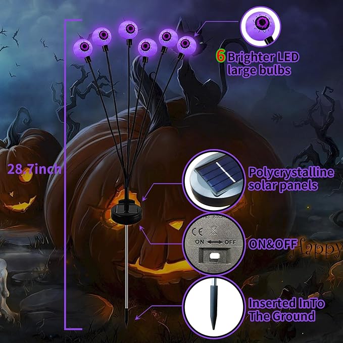 Aogist Halloween Decorations Eyeball Swaying Firefly Light Bright Long Standby Time Waterproof Outdoor Lights for Beautiful Spaces Garden Yard Lawn Pathway Porch Party Decor (Purple, 4 Pack-24 LEDs)