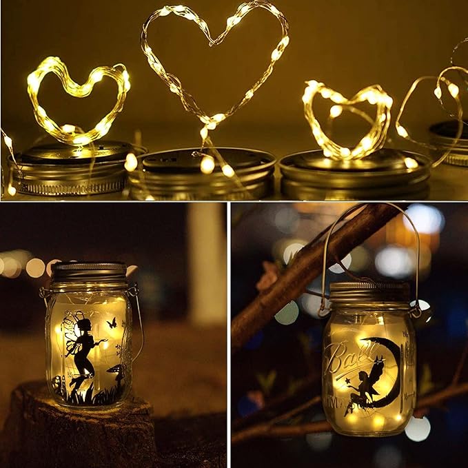 ANGMLN Solar Mason Jar Lights Lids, 10 Pack 30 LED Solar Fairy Lights for Regular Mouth Mason Jars, Outdoor Hanging Mason Jar Lights for Garden Yard Decor, Wedding Christmas Gifts (Jars Not Included)