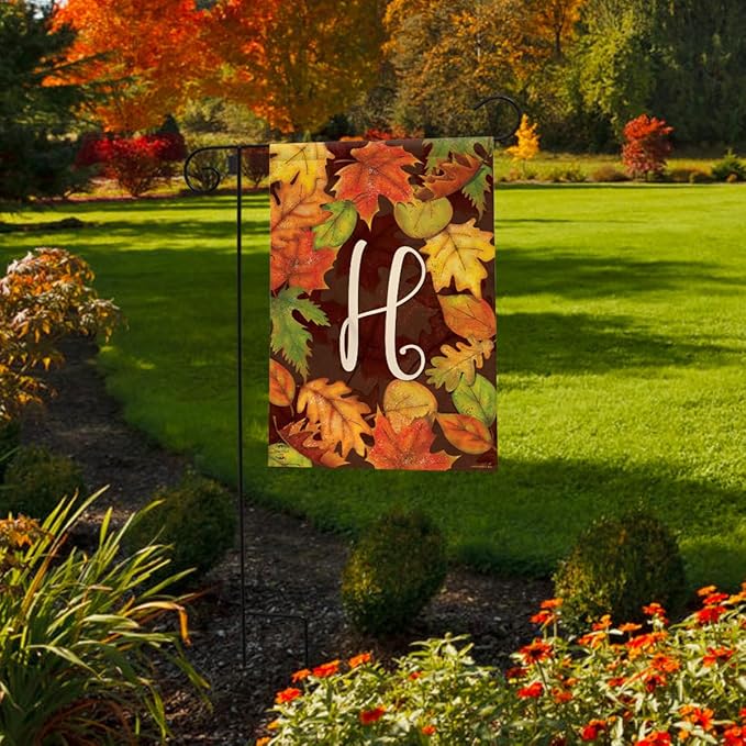 Briarwood Lane Fall Leaves Monogram Letter H Garden Flag