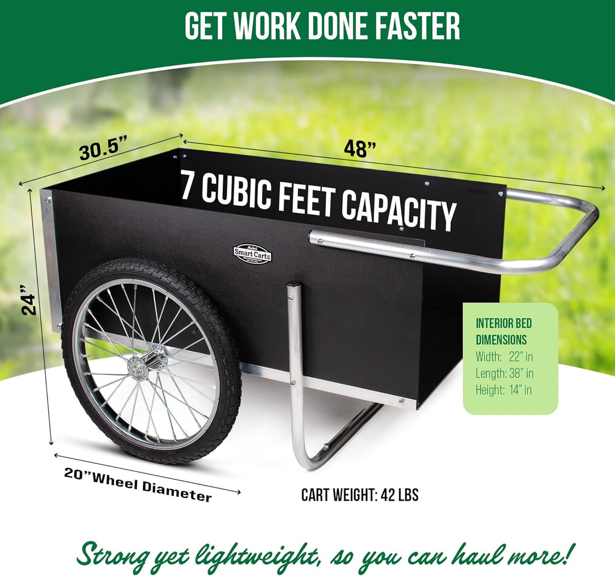 Smart Carts Ultimate Gardener Cart with 7 CF Capacity, Large 20-Inch Wheels for Effortless Maneuverability, and Aluminum Frame That is Strong, Lightweight, and Rustproof