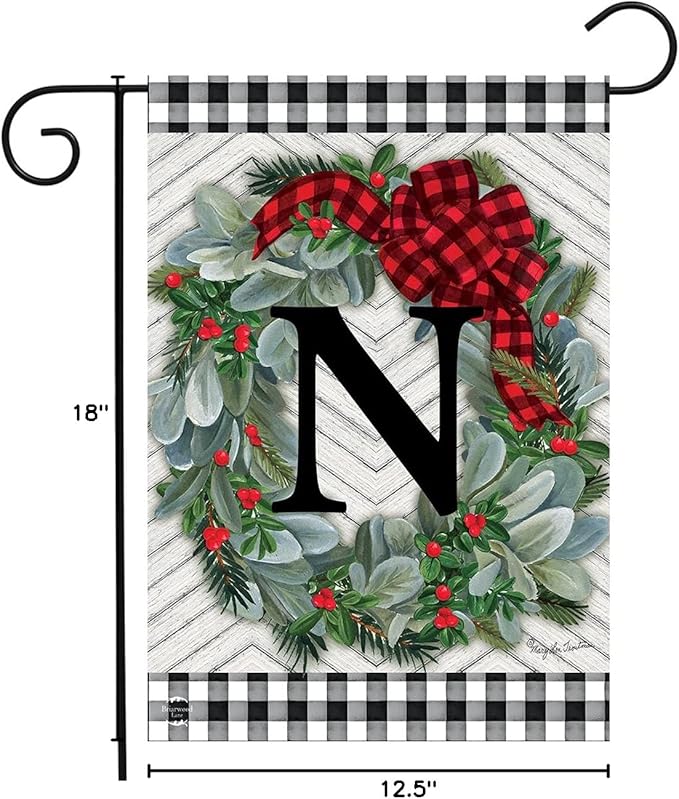 Briarwood Lane Winter Wreath Monogram Letter N Garden Flag