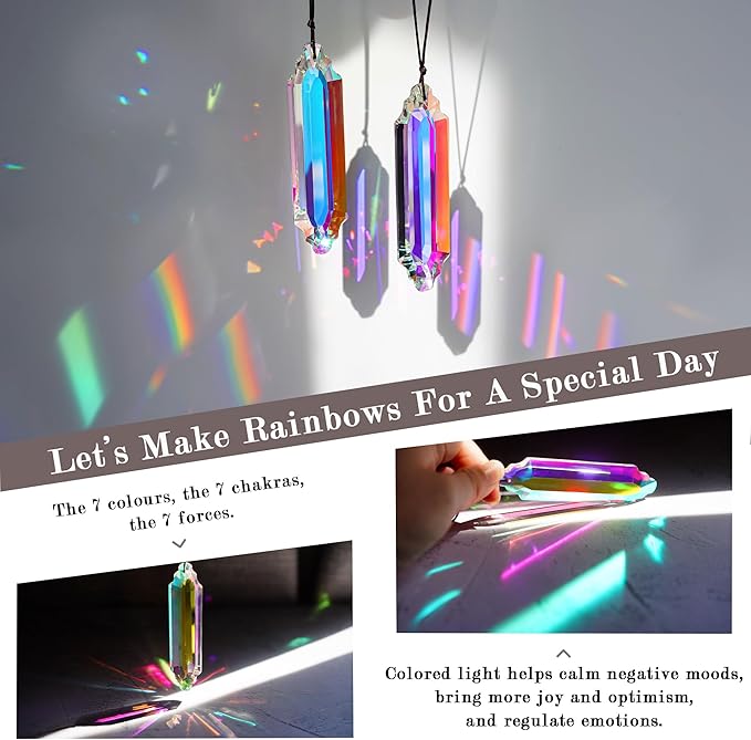 HDCRYSTALGIFTS 2 Pack 5" Large Crystal Suncatcher Prisms,AB Crystals for Sun Catchers,Rainbow Maker Hanging Prisms for Windows,Room,Chandelier,Garden Home Decor
