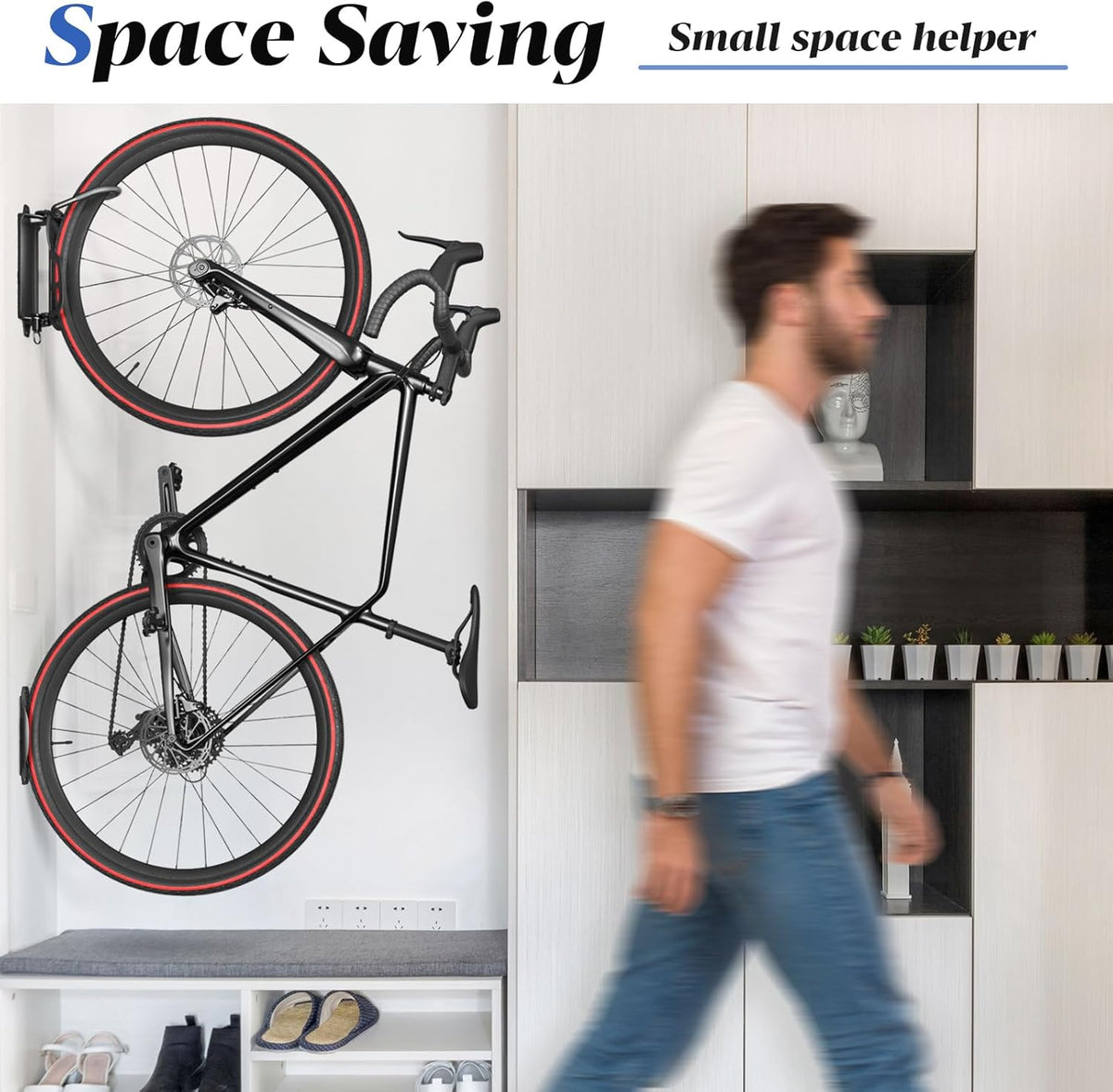 Goovilla Swivel Bike Wall Mount 1 Pack, Space Saving Bike Hangers for Garage with Screw and Easy Installation, Metal Vertical Bike Rack Wall Mount Holds up to 66.2lbs with No-scratch Protection, Black