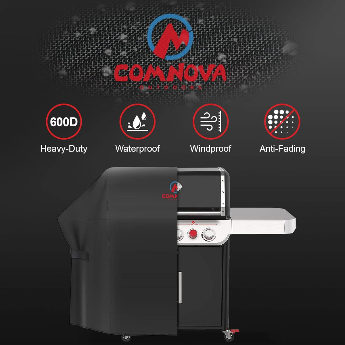 Comnova Grill Cover 58 Inch - 600D BBQ Gas Grill Cover Waterproof Heavy Duty, Premium Barbecue Covers for Weber Genesis 300 Series Grill, Char-Broil, Monument, Brinkmann, Dyna-glo, Nexgrill and More