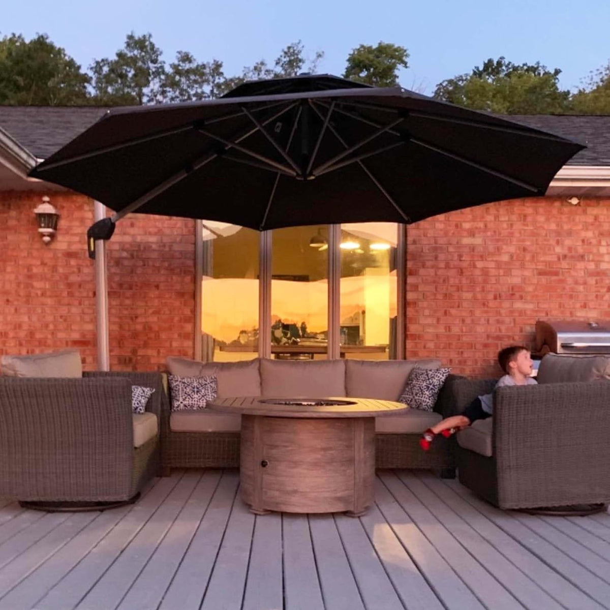 PURPLE LEAF 11 Feet Patio Umbrella Outdoor Round Umbrella Large Cantilever Umbrella Windproof Offset Heavy Duty Sun for Garden Deck Pool Patio, Grey