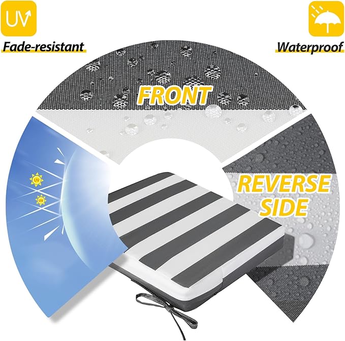 AAAAAcessories Outdoor Seat Cushions for Chairs, Waterproof, Fade-Resistant Patio Furniture Replacement Cushions, 18.5" x 16" x 3", Set of 2, Gray Cabana Stripe