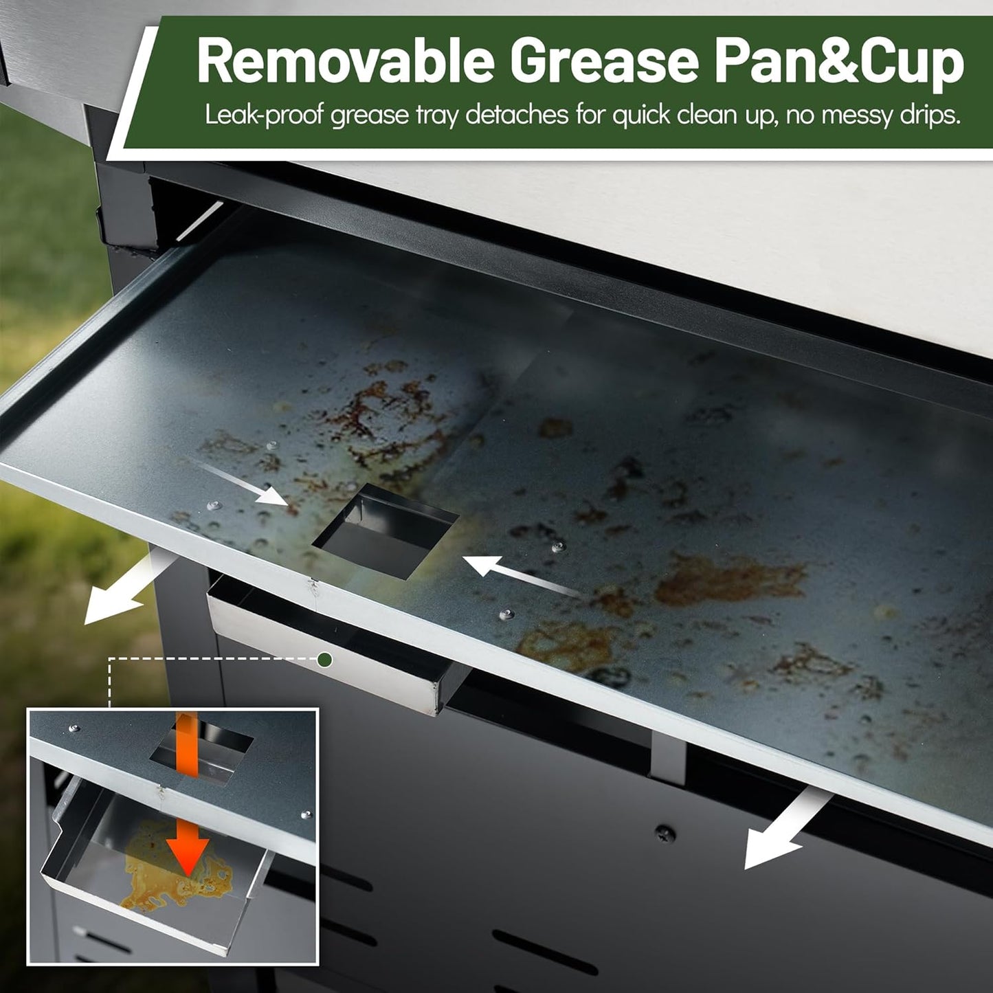 4-Burner Propane Gas Grill with Side Burner & Cabinet, 50,000 BTU Outdoor BBQ Grill with Porcelain-Enameled Cast Iron Grates, Stainless Steel Barbecue Grill for Outdoor Cooking (Silver)