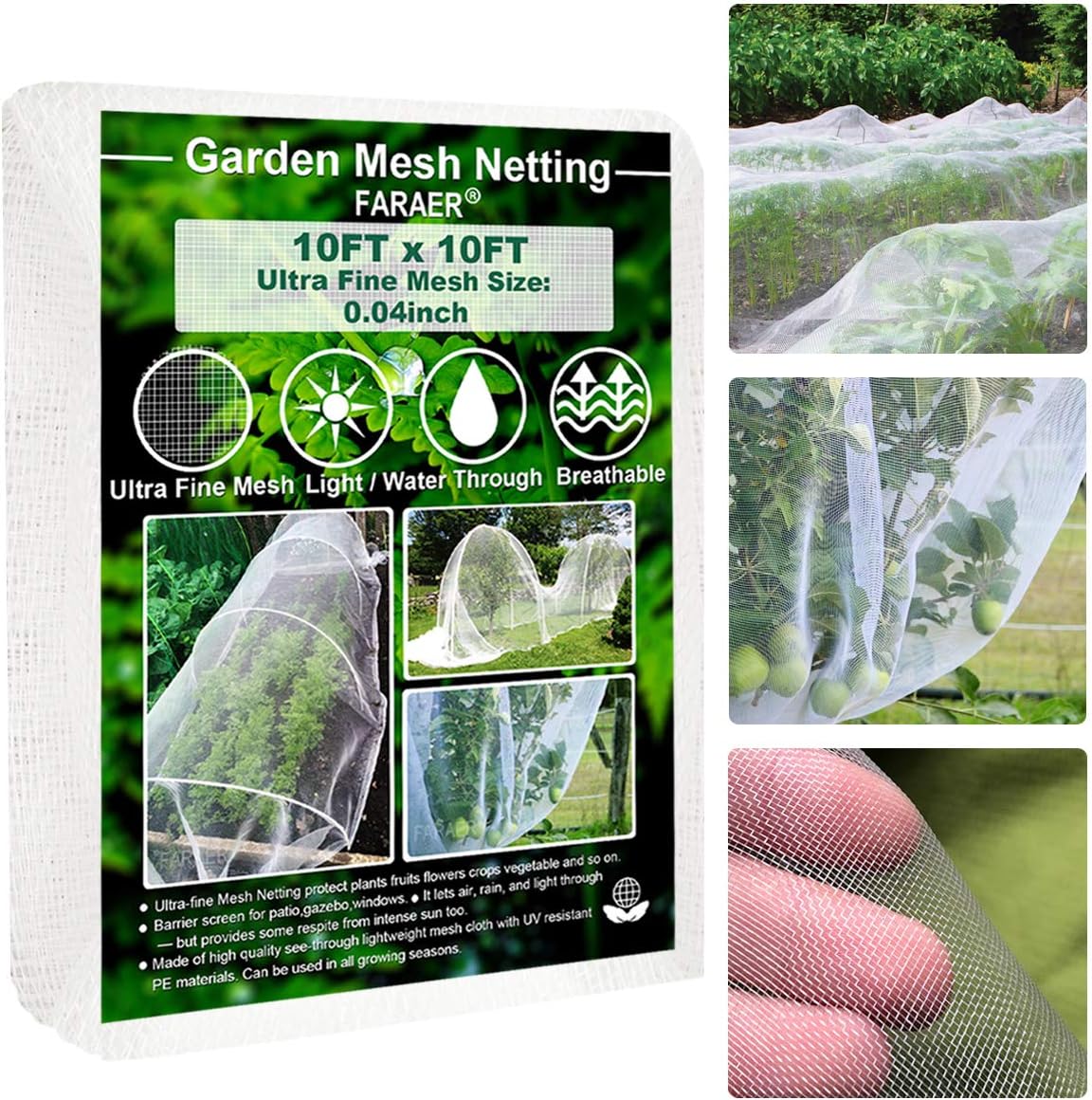 Garden Barrier Netting, Plant Covers 10x10Ft Ultra Fine Mesh Netting Protect for Vegetable Plants Fruits Flowers Crops Greenhouse Row Covers Raised Bed Barrier Screen Birds Animals Protection Net