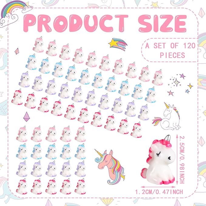 Barydat 120 Pcs Micro Unicorn Miniature Figurines Garden Moss Landscape Mini Resin Animals Unicorn Cake Topper DIY Terrarium Crafts Ornament Accessories for Home Dollhouse Decoration, 4 Colors