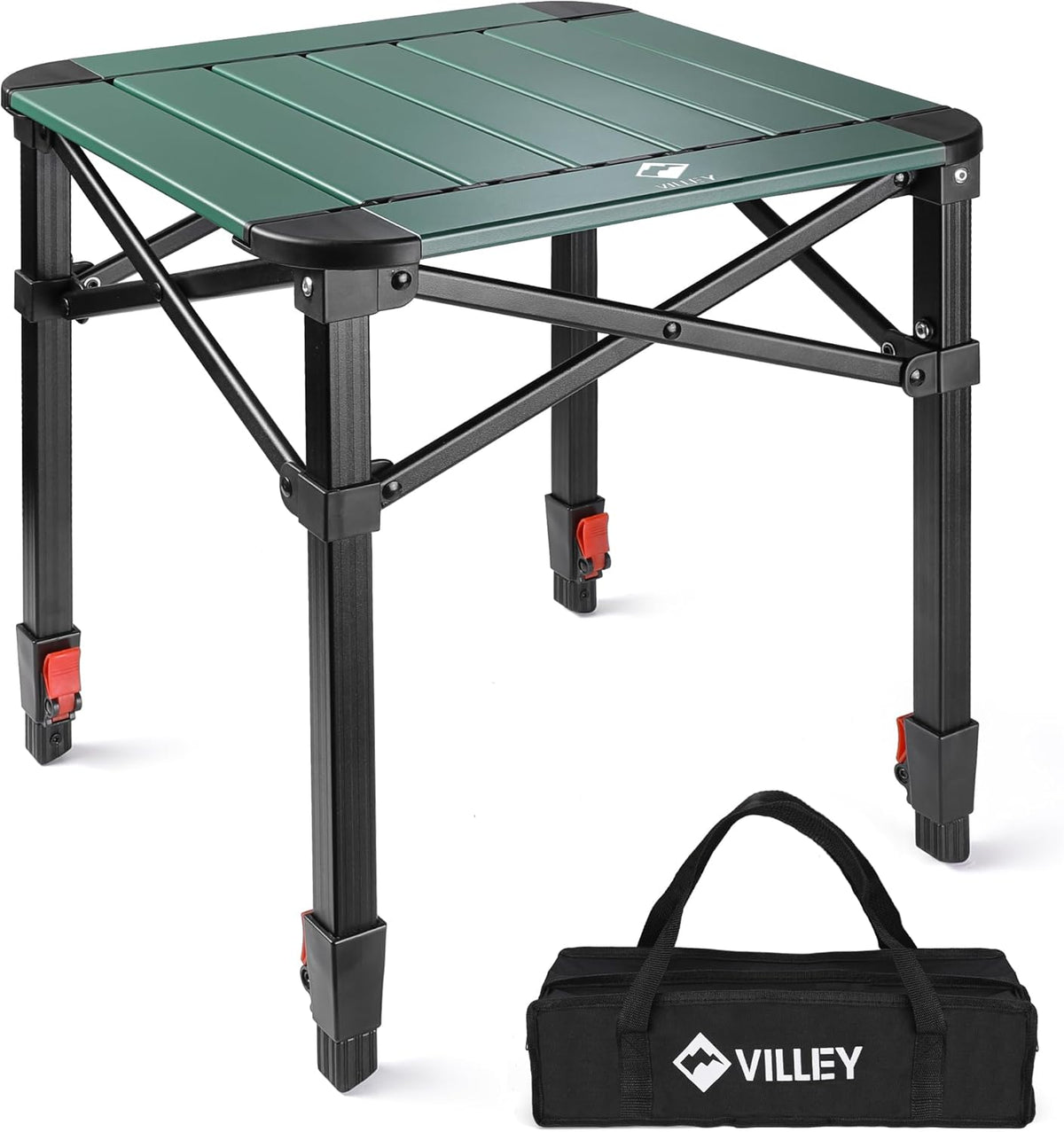 VILLEY Folding Camping Square Table with Carry Bag, Lightweight Aluminum Adjustable Square Table for Outdoor, Camping, Picnic, Backyards, BBQ (L)