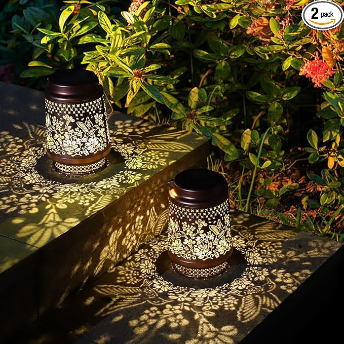 2 Pack Hummingbird Solar Lanterns Garden Decor, Birthday Gifts for Mother Grandma ,Metal Hanging Solar Lights Waterproof Outdoor Decoration, LED Lanterns for Yard Patio Lawn Pathway Landscape