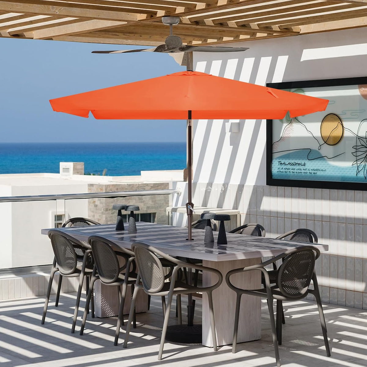 JEAREY 6.6 FT x 10 FT Rectangular Patio Umbrellas Outdoor Large Market Umbrella Pool w/Tilt & Crank Lift System 6 Sturdy Ribs UV Protection Waterproof Sunproof Orange