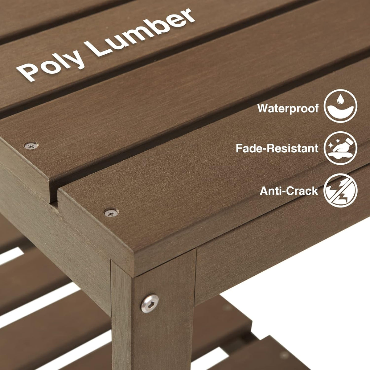Psilvam Outdoor Poly Lumber Potting Bench, Polystyrene Garden Table with Storage Shelves, All-Weather Patio Work Station for Gardening(Brown)