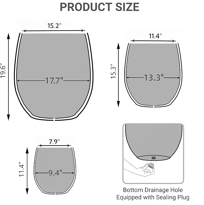 17.7"+13.3"+9.5" Dia Round Concrete Planter Set of 3, Large Outdoor Planter, Black with Gold Rim, Flower Pots with Drainage Holes for Garden, Patio, Home, Office