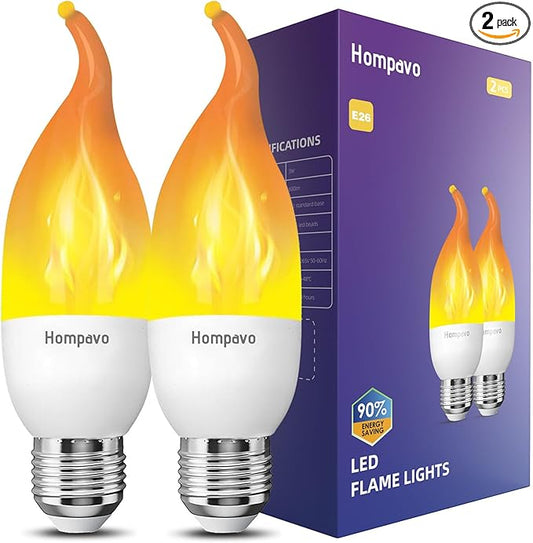 Hompavo Upgraded LED Flame Light Bulbs, 3 Modes Flickering Light Bulbs, E26 Chandelier Base Candle Fire Light Bulb for Halloween Christmas Party Porch Indoor & Outdoor Home Decoration - 2 Pack