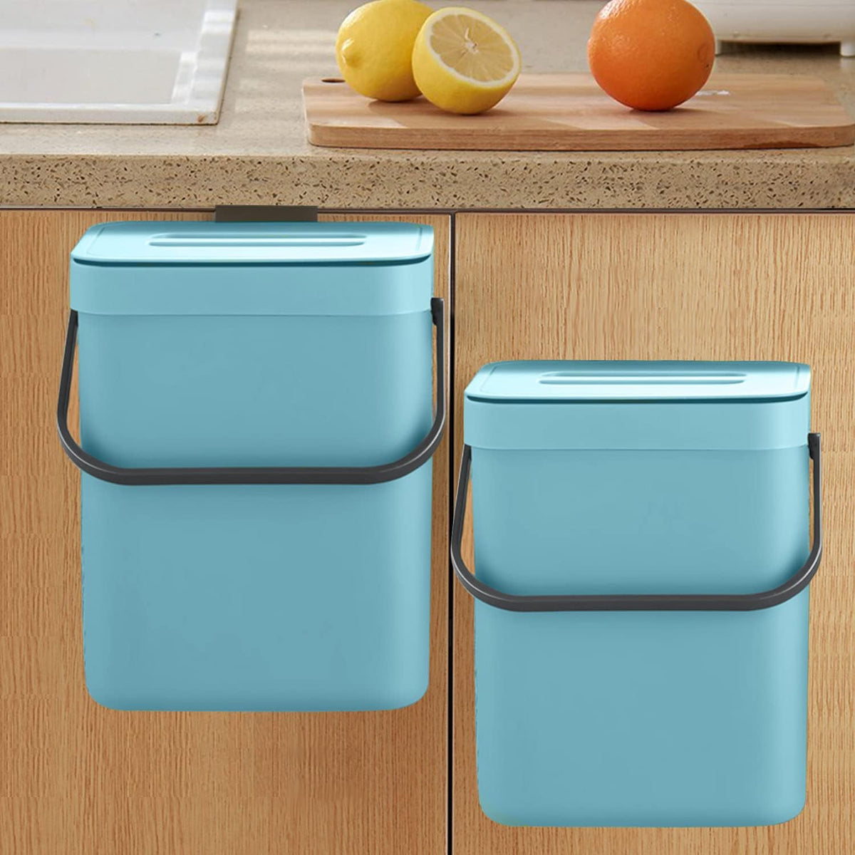 LALASTAR Small Trash Can with Lid, Compost Bin Indoor Kitchen Sealed Under Sink for Kitchen, Food Waste Bin for Countertop, Mountable Garbage Can for Bathroom, RV, 5L/1.3 Gal, Blue