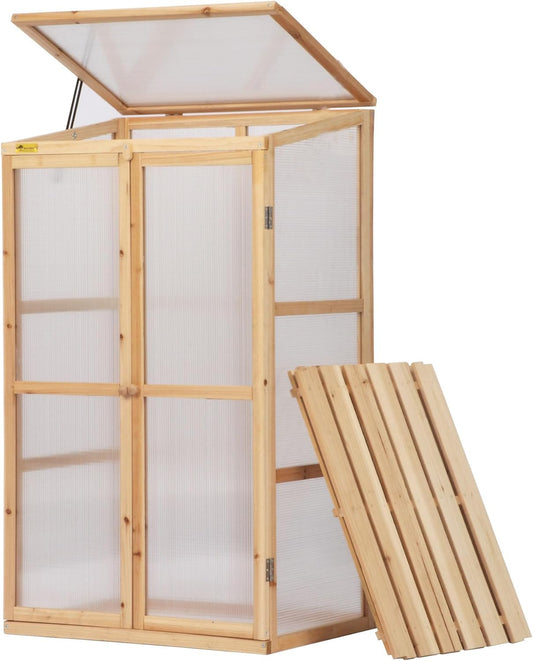 BIGTREE Wooden Green House Mini Greenhouse Indoor/Outdoor Nursery Vented Cold Frame Portable Garden Planter Raised Plants Top Opening Door (27"X19"X47")