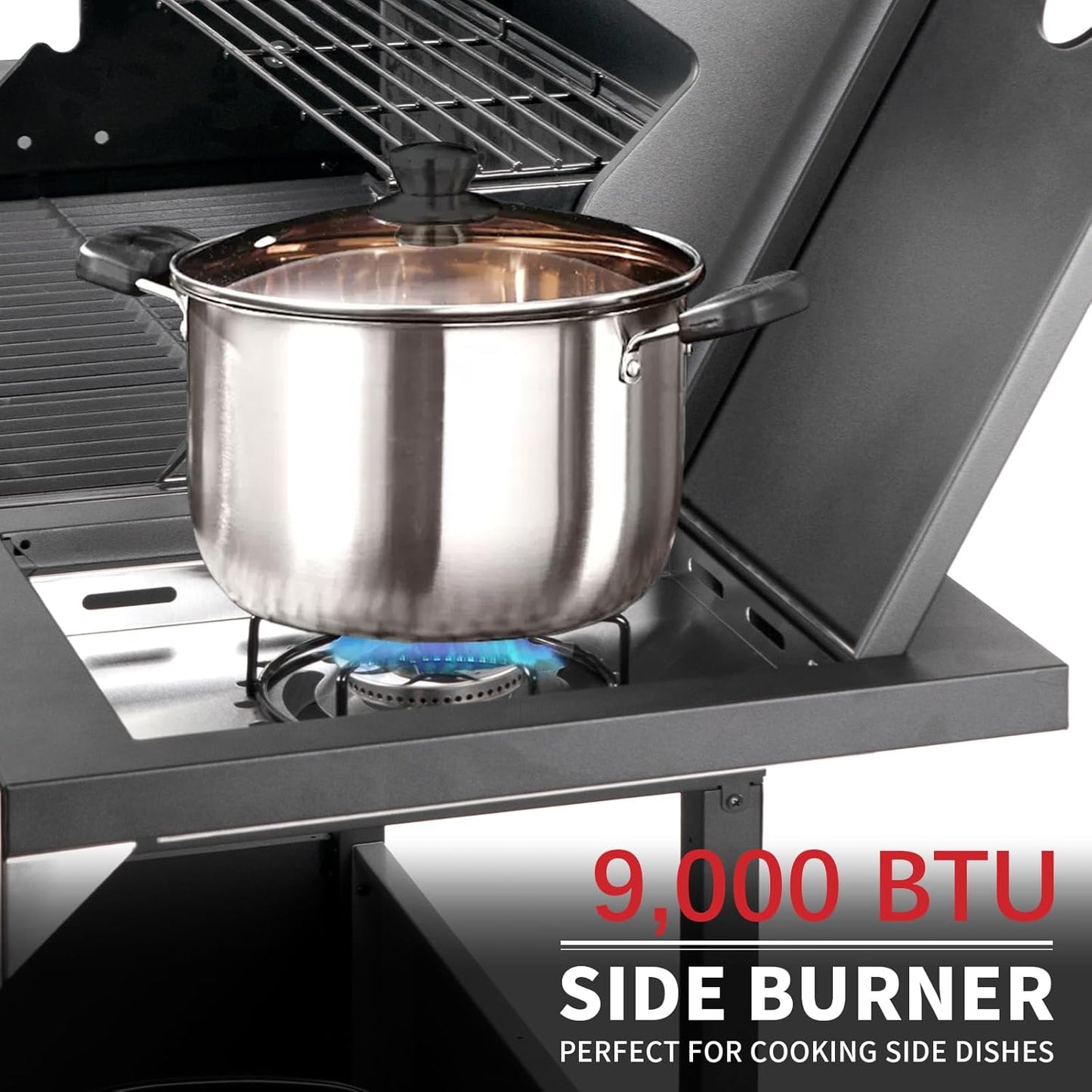 4-Burner Propane Gas BBQ Grill with Side Burner, Barbecue Gas Grill with Enameled Cast Iron Grates for Outdoor Patio Garden Barbecue, 53,000 BTU, with Stainless Steel Grill Cover