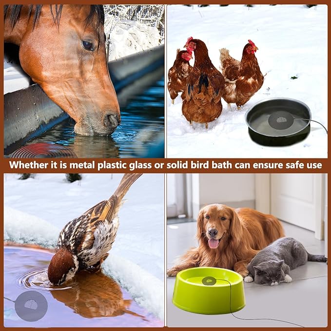 Bird Bath Heater Pond Heater 70W Shallow Water Pond deicer Energy-Saving, thermostatically Controlled Winter Outdoor with a Protective Socket Cover (Single ice Melter)