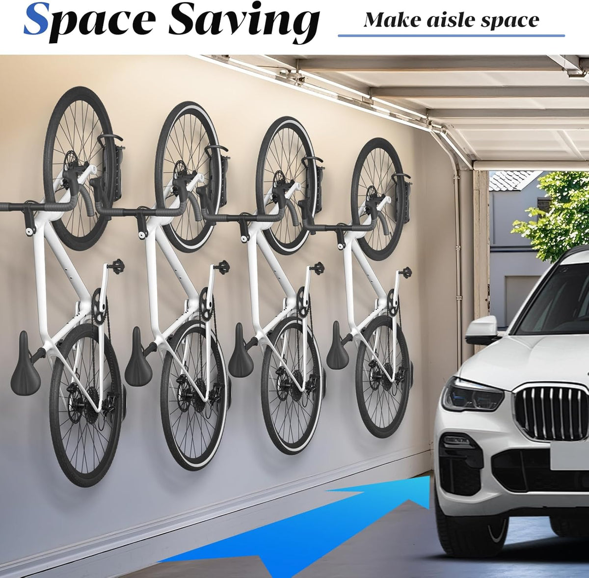Goovilla Swivel Bike Wall Mount 4 Pack, Space Saving Bike Hangers for Garage with Screw and Easy Installation, Metal Vertical Bike Rack Wall Mount Holds up to 66.2lbs with No-scratch Protection, Black
