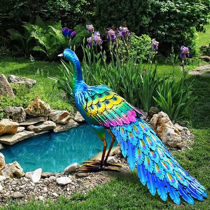 chisheen Peacock Statue Garden Decor Metal Peacock Yard Art Lawn Decoration Outdoor Sculpture for Women Mom