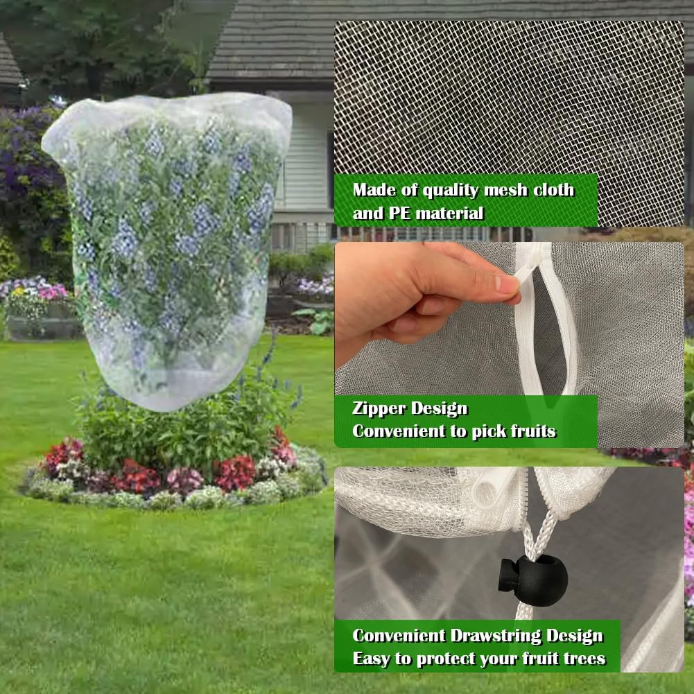 Fruit Tree Netting Covers with Zipper to Protect from Squirrels and Birds Large Netting for Fruit Trees Net Protection, Black, 8' x 8', 1 Pack