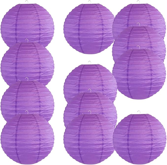 Chinese Style Paper Lanterns, Set of 12, Suitable for Party Decoration (Purple, 12in)