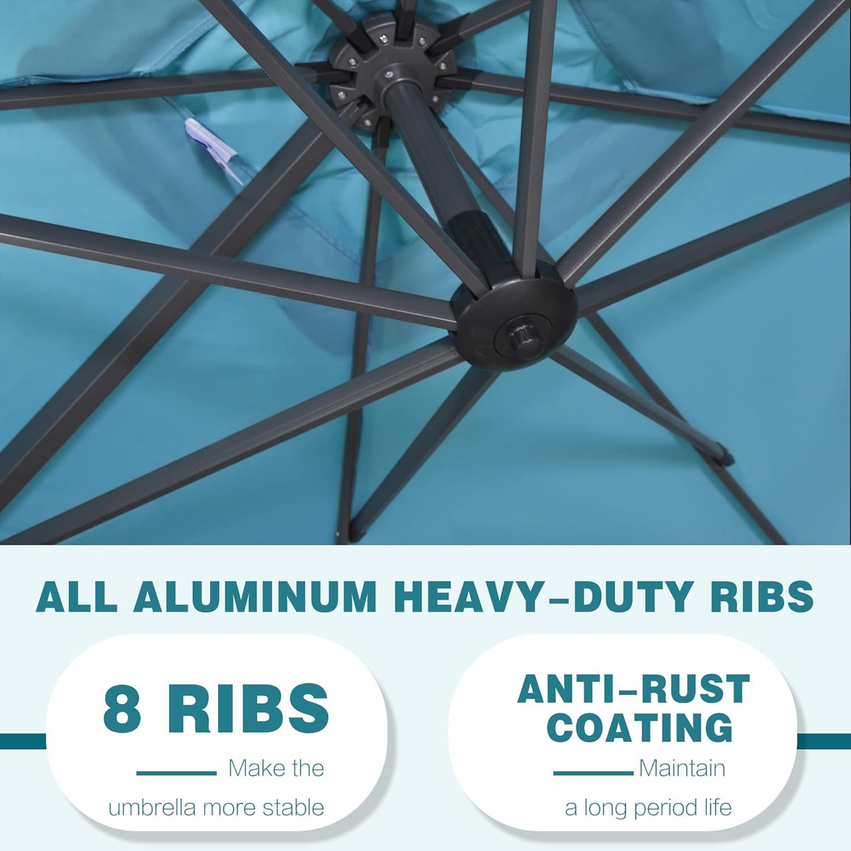 PURPLE LEAF 11 Feet Patio Umbrella Outdoor Cantilever Round Umbrella Aluminum Offset Umbrella with 360-degree Rotation for Garden Deck Pool Patio, Turquoise Blue