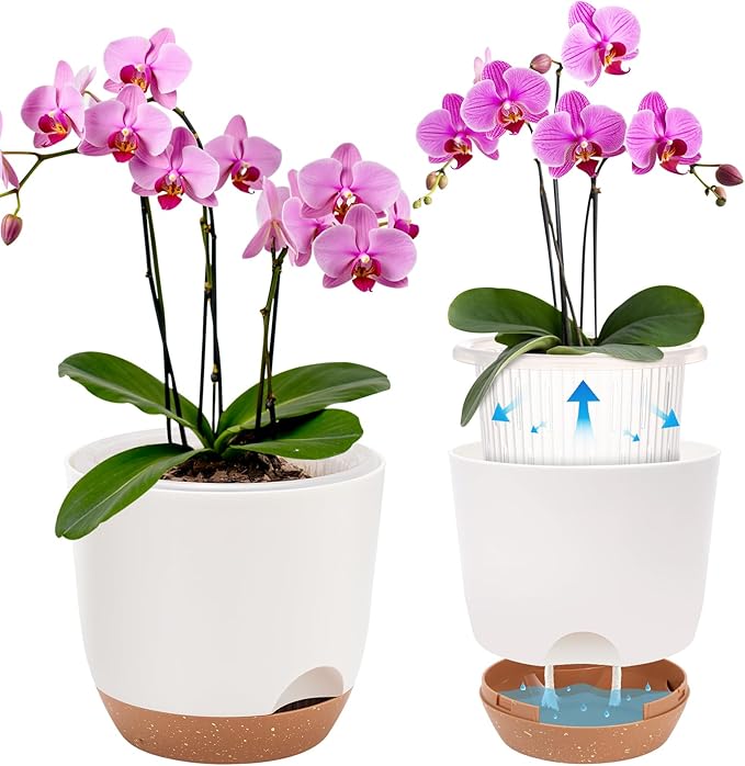 7.2 Inch Self Watering Orchid Pots for Indoor Plants,Macetas para Orqudeas,Flower Pots for Indoor Plants with Holes(White)