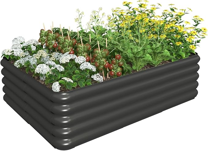 4.3x3.0x1.0ft Raised Garden Bed Kit, Rustproof PP Material Garden Box, Flower Bed with Tool-Free Assembly Design, Rectangular Planter Boxes for Outdoor Vegetables Flower Fruit Herb, Black