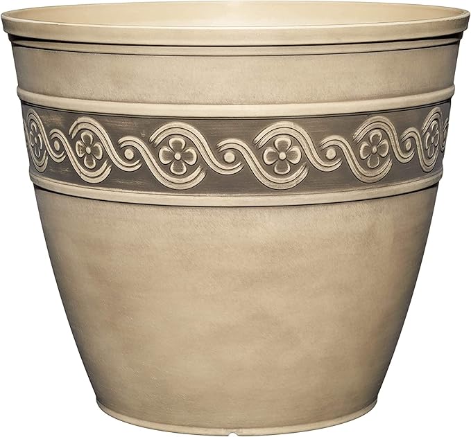 Classic Home and Garden Corinthian Resin Flower Pot Planter, Concrete Grey, 10"