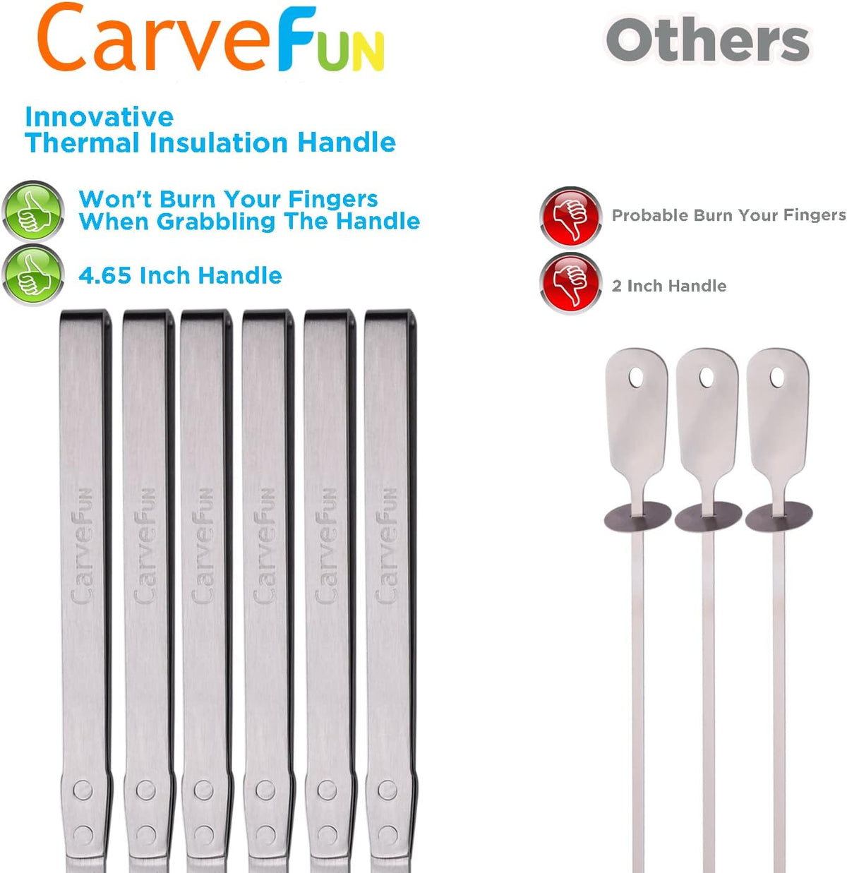Innovative Thermal Insulation Handle BBQ Skewers Set - 6 Stainless Steel Wide BBQ Kebob Sticks For Grill - Flat Metal With 1 Food Remover Bar - 16.7' Inch Metal Kabob Skewers