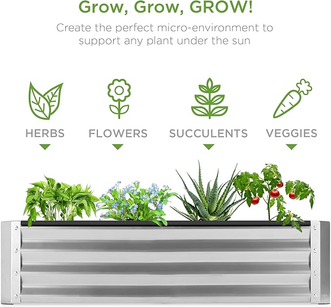Best Choice Products 6x3x1ft Outdoor Metal Raised Garden Bed Box Vegetable Planter for Vegetables, Flowers, Herbs, and Succulents - Silver