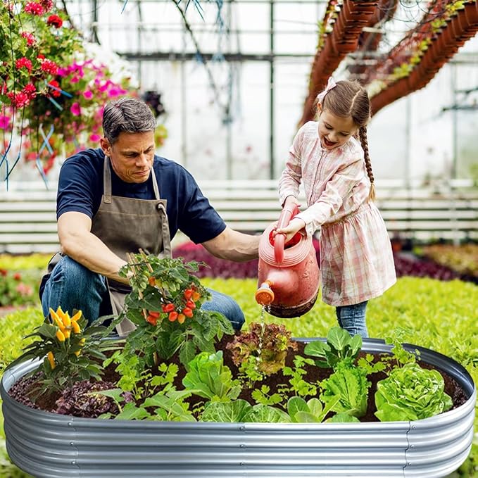 Raised Garden Bed, 2 Pcs 5×3×1ft Outdoor Galvanized Planter Boxes, Galvanized Garden Beds Outdoor with Metal Plant Stakes, Large Raised Garden Stock Tank, Garden Beds Outdoor for Vegetables