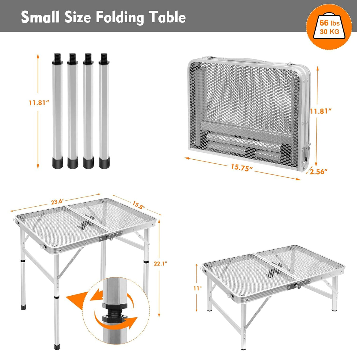 Folding Table, Easy for Storage, Compact and Portable Picnic Table for Grill, Outdoor Camping, Garden, Patio, Dining, BBQ, Party, Market, 2Ft (Small, Silver)