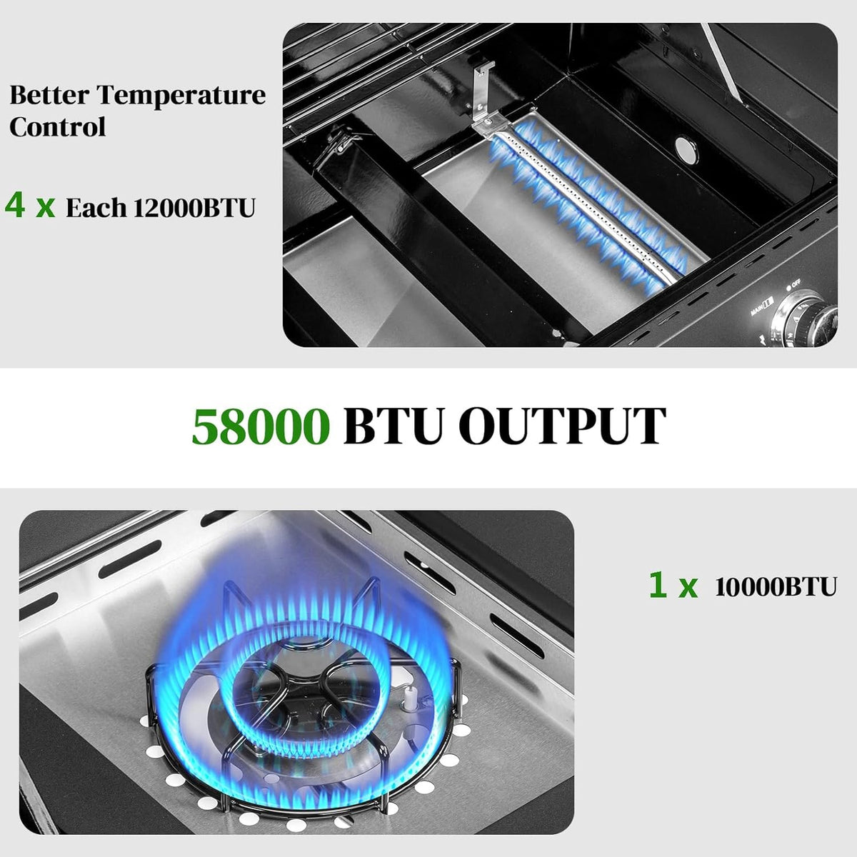 ROVSUN 4-Burner Propane Gas BBQ Grill with Side Burner & Enameled Cast Iron Grates, 58,000 BTU Barbecue Grill with Wheels for Outdoor Patio Backyard Cooking Grilling, Black