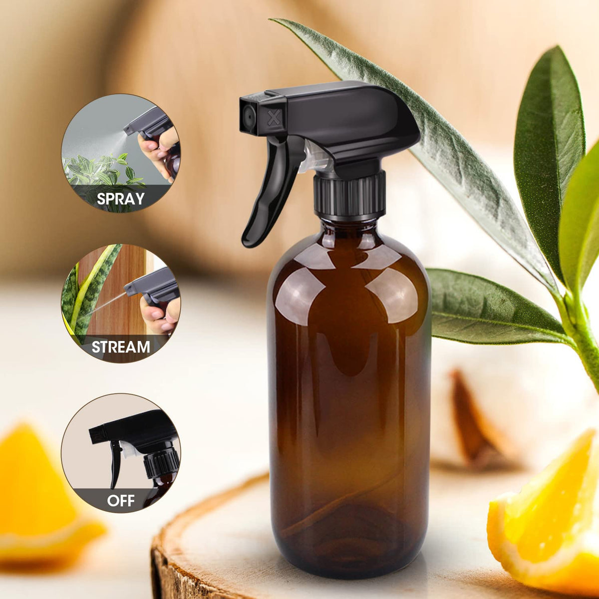 Wedama Amber Glass Spray Bottles, 16 oz Glass Spray Bottles for Cleaning Solutions and Essential Oils, Refillable Empty Spray Bottle with Adjustable Nozzles for Alcohol, Plant and Hair Care (1 Pack)