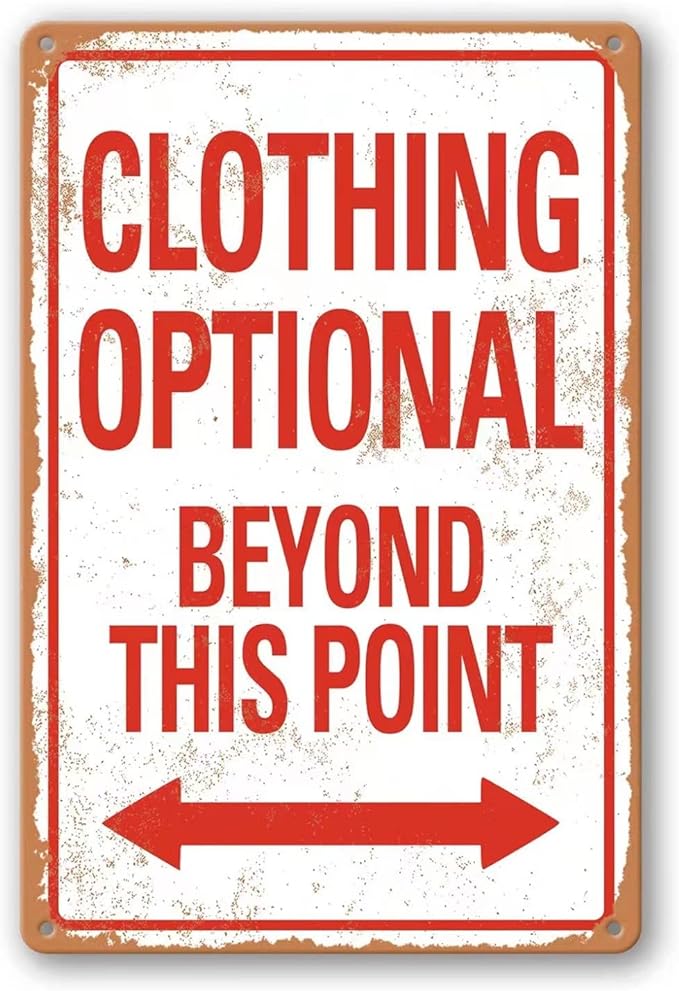 Clothing Optional Beyond This Point Sign Vintage Metal Tin Signs Man Cave Decor Bar Signs Wall Decor For Room Gifts For Men Red Sign 12 X 8 Inch